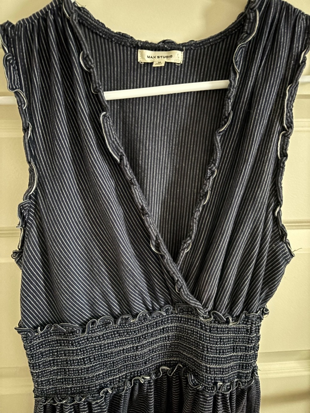 Max Studio Navy Blue Sleeveless Smocked Tiered Mini Dress - Picture 5 of 5